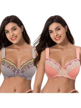 Plus Size Lace Underwire Minimizer Bra - Embroidered Comfort & Support